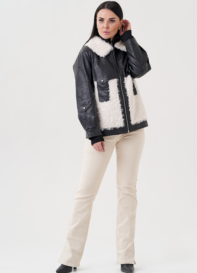 Куртка из эко кожи на утеплителе с отделкой из эко меха модель № FA-108 универмаг малина