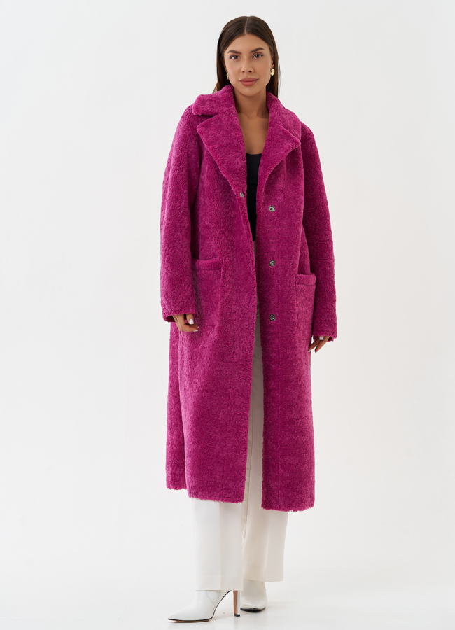 Двухсторонняя эко дубленка с поясом модель № 27779 универмаг малина