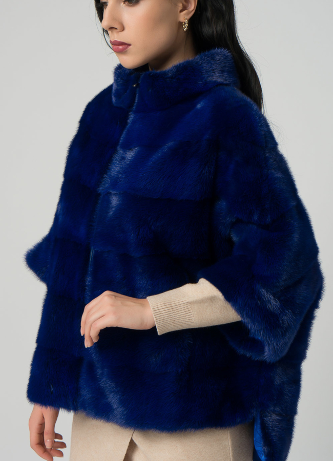 Короткая шуба на молнии синего цвета модель № 21912 универмаг малина
