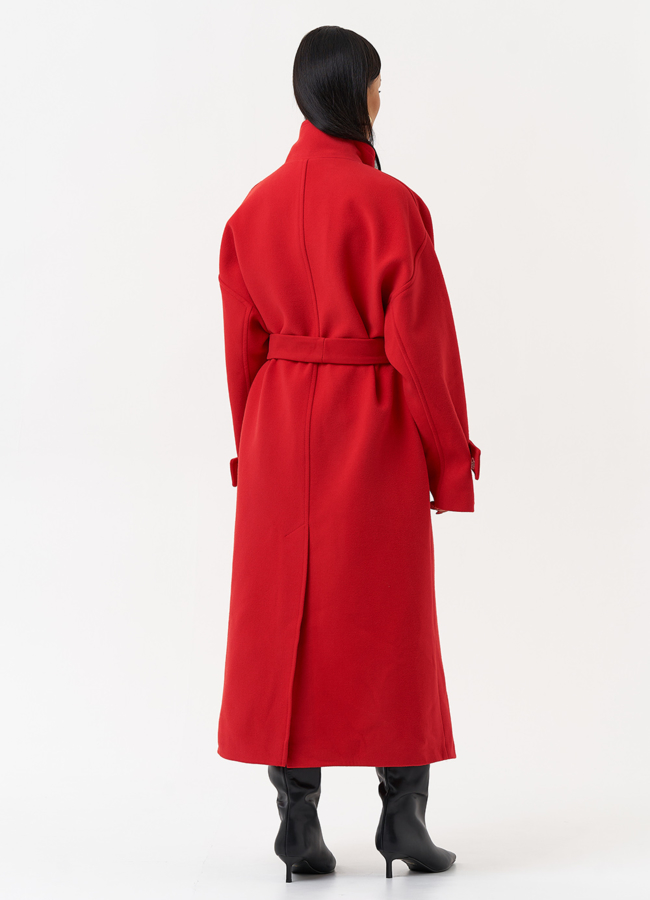 фото Длинное женское пальто красного цвета модель № 30200