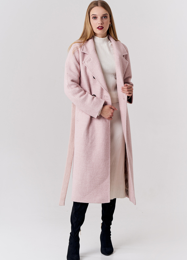 Зимнее пальто оверсайз бежевого цвета с отделкой из песца модель № 21834 в кредит