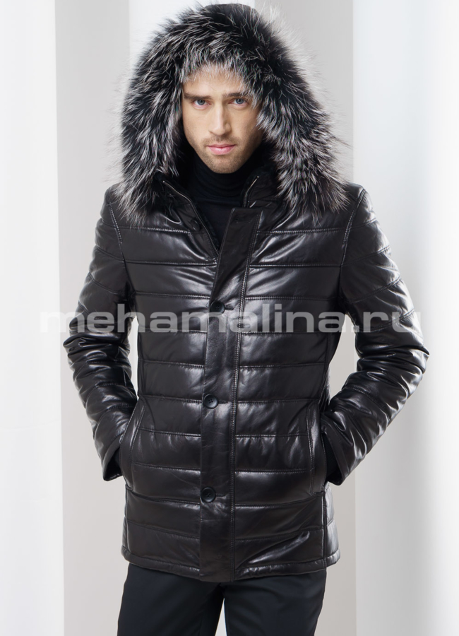 Мужской пуховик модель № ПМ-73 меха малина