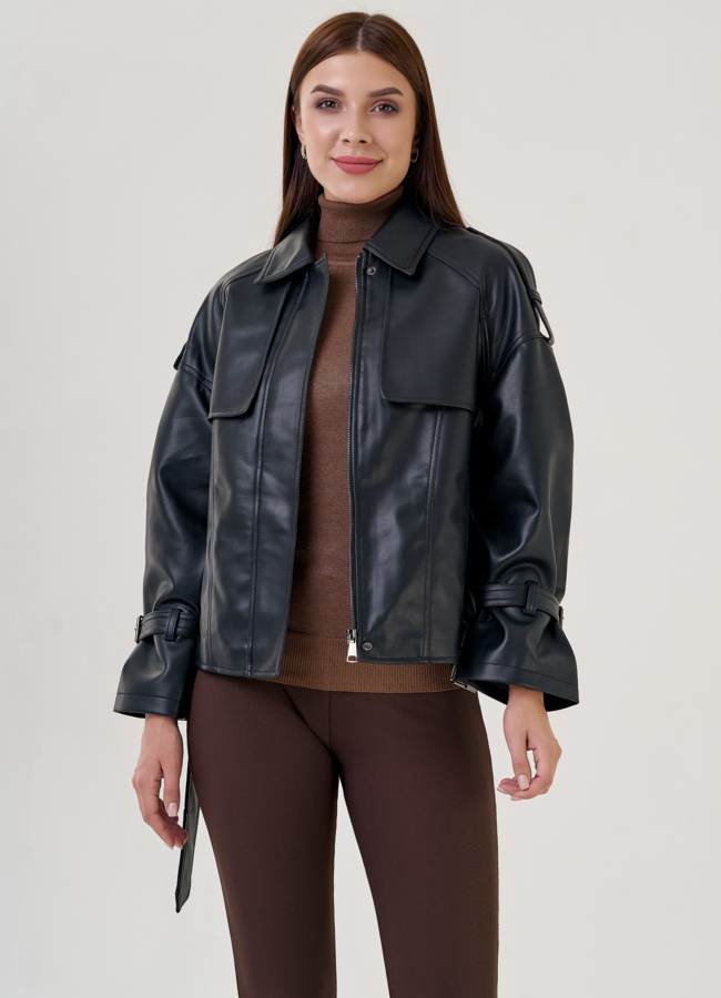 Женская куртка из эко кожи модель № 23256 меха малина