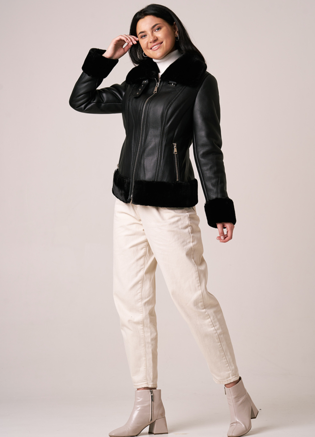 Дубленка из эко кожи черного цвета модель № 20322 универмаг малина