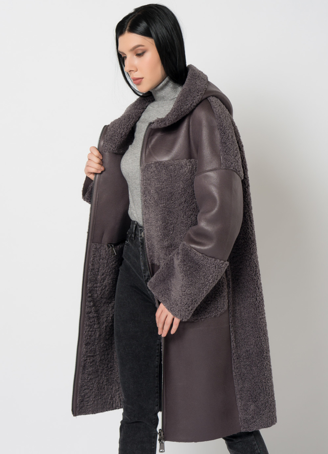 Дубленка из эко кожи комбинированная модель № 9762-1 универмаг малина