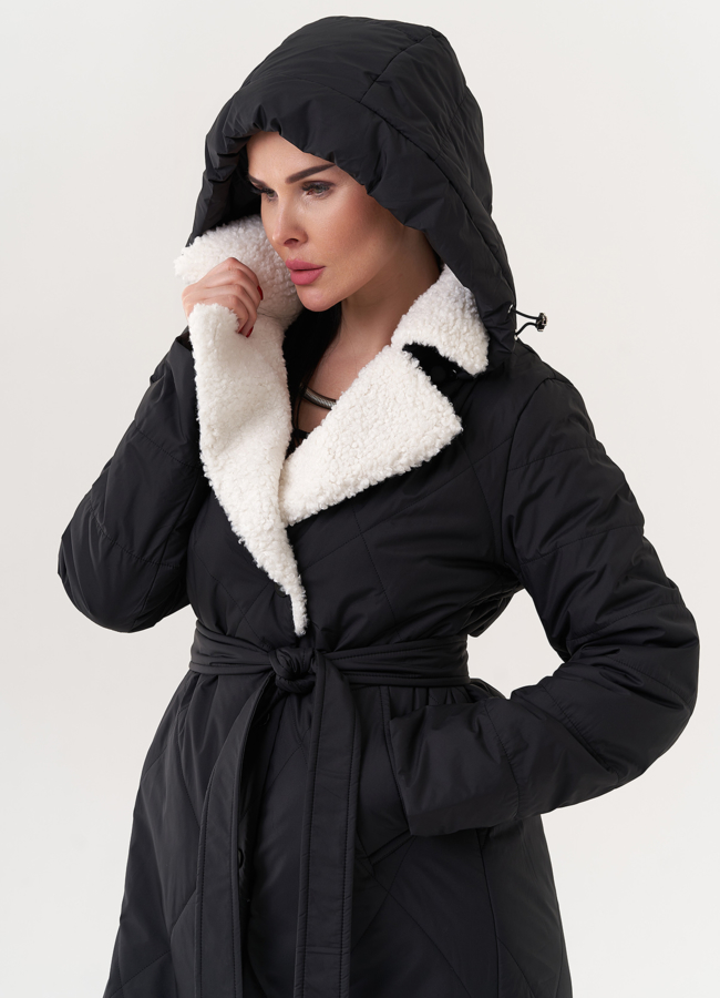 Стеганое пальто с капюшоном модель № 25033 универмаг малина