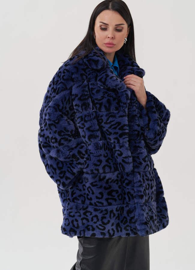 Шуба из меха кролика с леопардовым принтом модель № 25311 в кредит