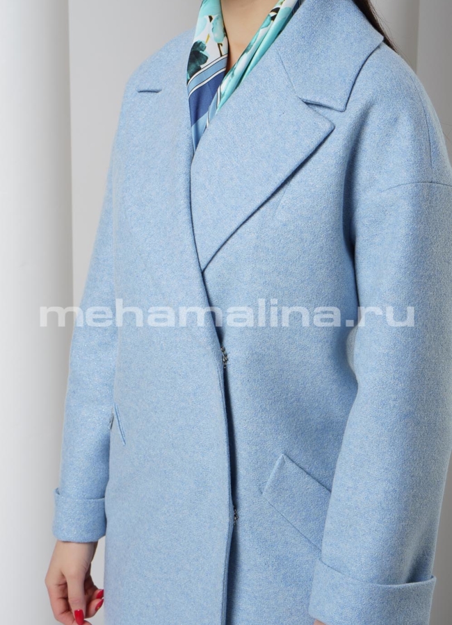 Пальто в голубом цвете, на кнопках модель № 241 в рассрочку