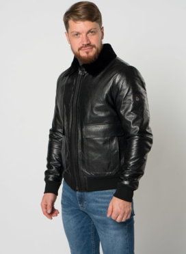 Мужская дубленка пилот в черном цвете