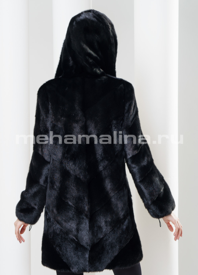 Черная норковая шуба с капюшоном модель № S-342 в кредит