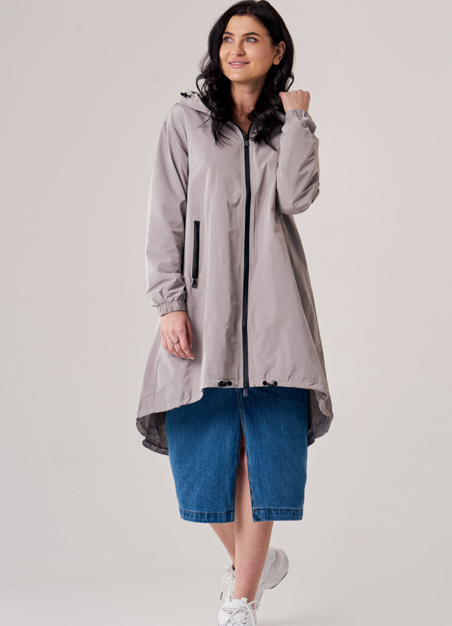 Плащ женский с капюшоном модель № 20776 меха малина