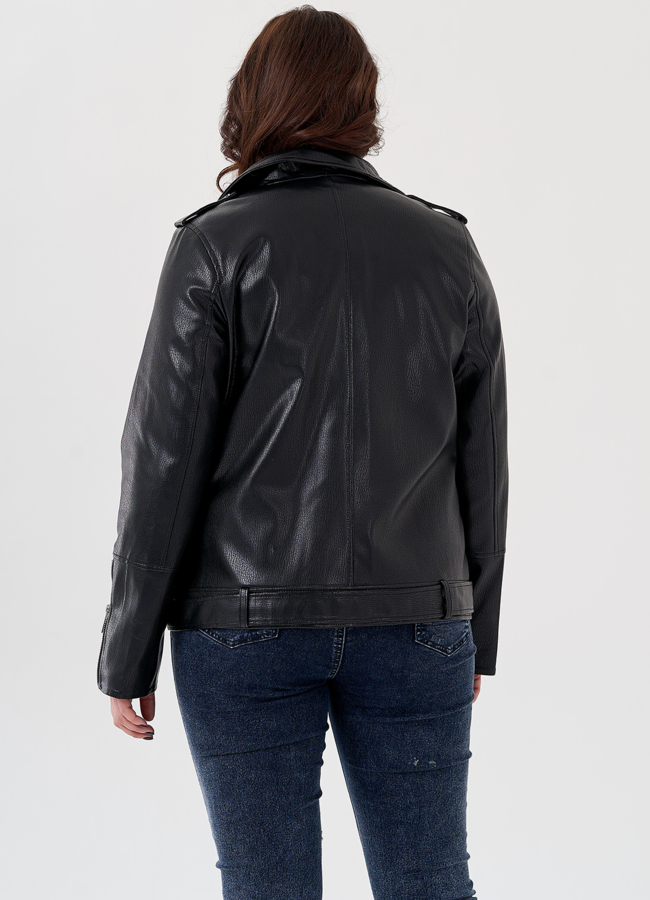 Удлиненная куртка косуха в черном цвете с ремнем модель № 695 в кредит Удлиненная куртка косуха в черном цвете с ремнем модель № 695 в кредит