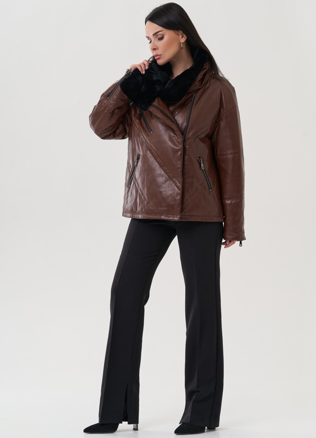 фото Утепленная куртка из натуральной кожи модель № 25378