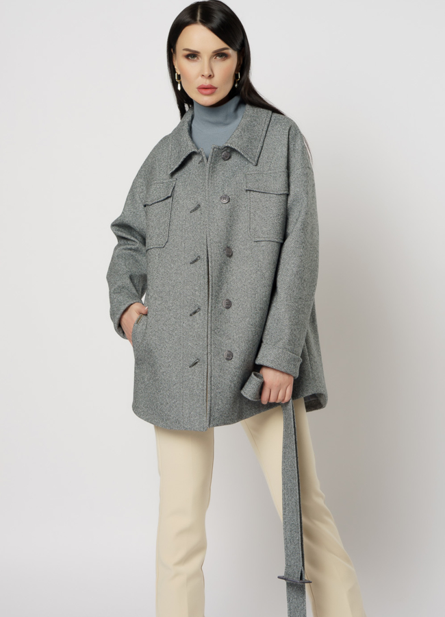 Женское пальто-рубашка серого цвета модель № 20762 универмаг малина