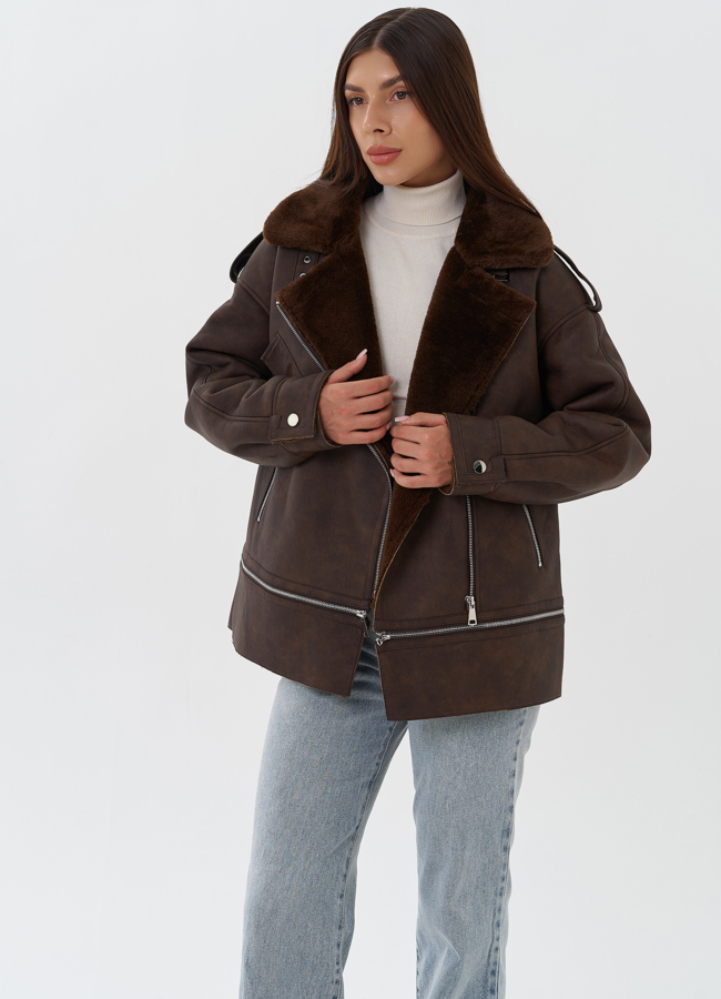 Женская дубленка из эко кожи модель № 27753 универмаг малина