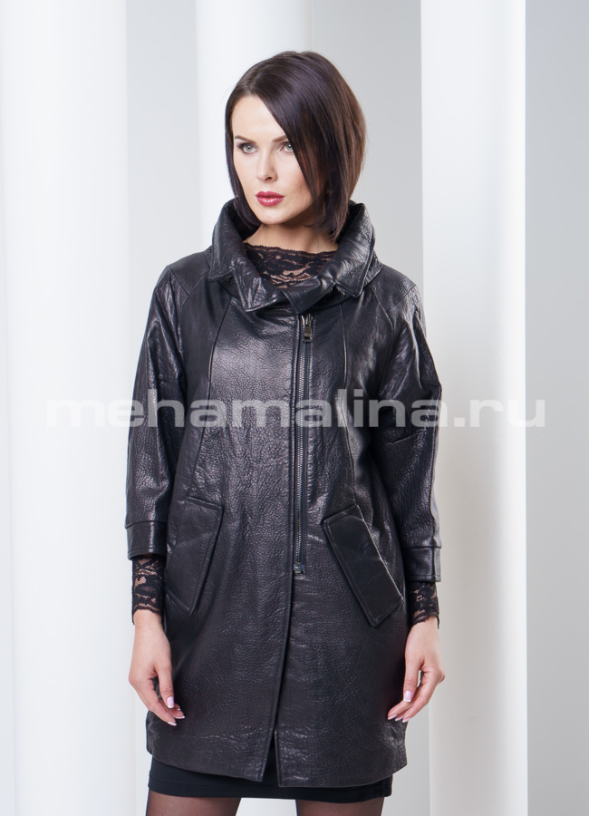 Кожаный плащ на молнии(дизайнерская модель) модель № K-252 в рассрочку