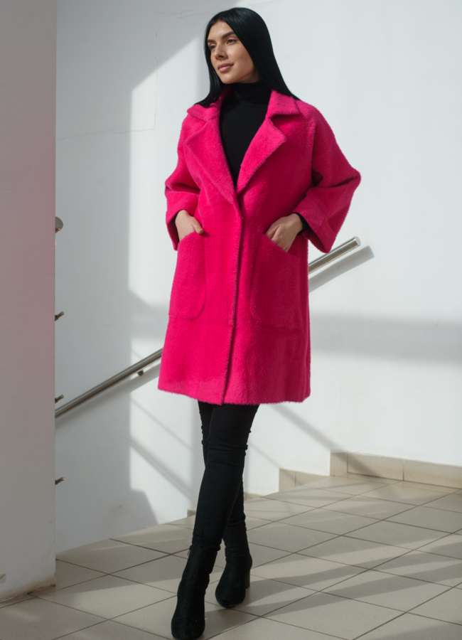 Женский кардиган с английским воротником  модель № 22502 меха малина