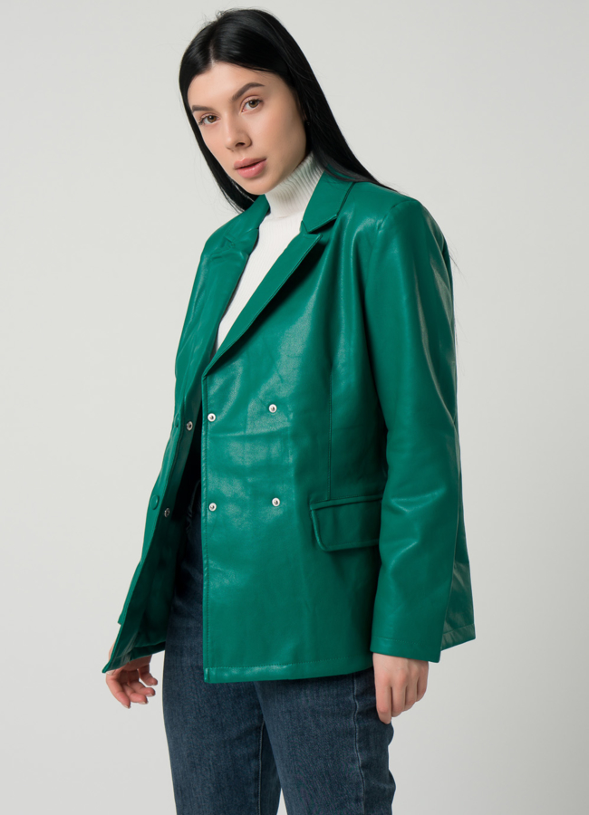 Женский пиджак из эко кожи зеленого цвета модель № 22410 универмаг малина