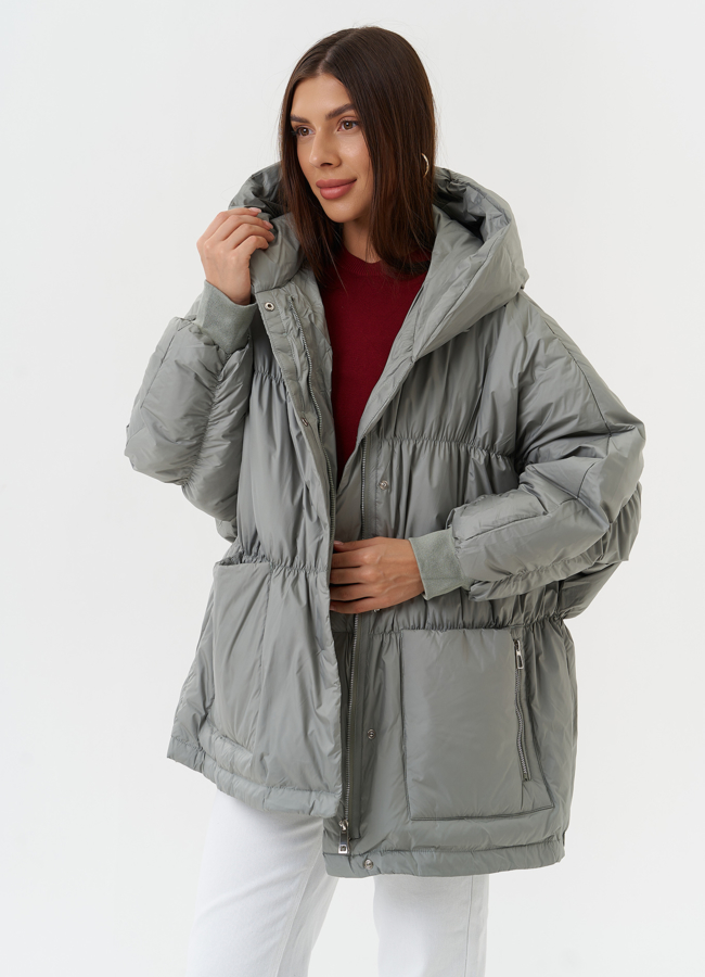 Оверсайз куртка с капюшоном модель № 27882 универмаг малина