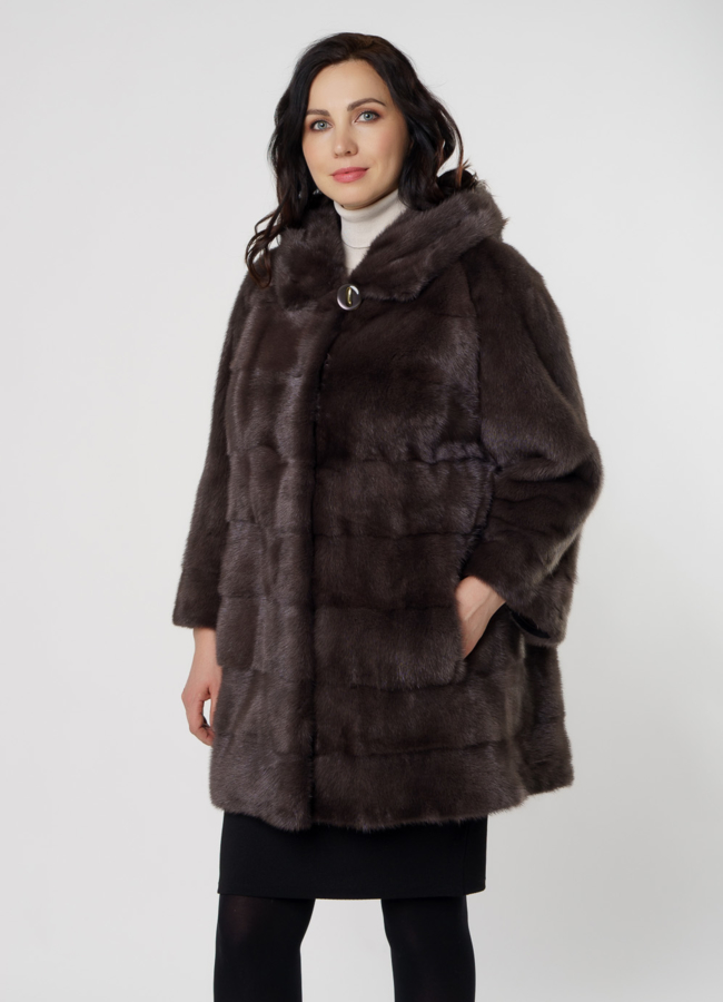 Шуба из норки в цвете капучино с капюшоном модель № 8010 универмаг малина