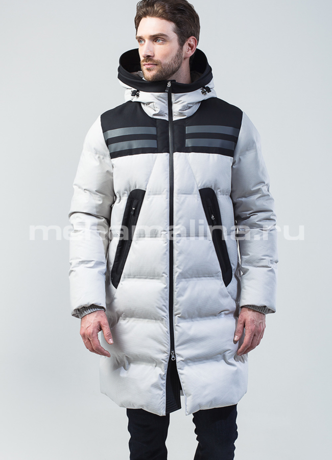 Пуховик мужской удлиненный модель № КМ-57  меха малина