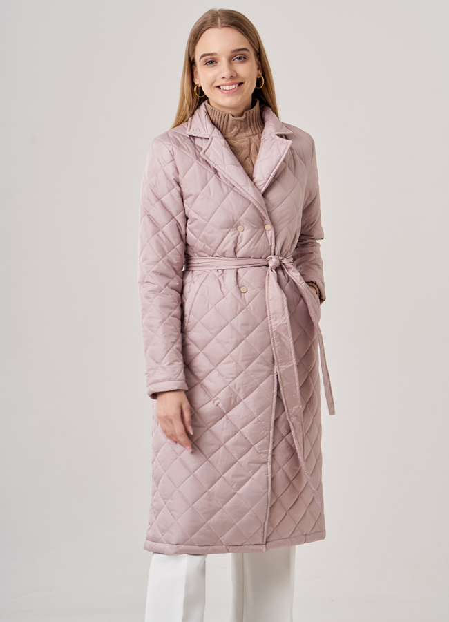 Плащ женский бежевого цвета модель № 1108 меха малина