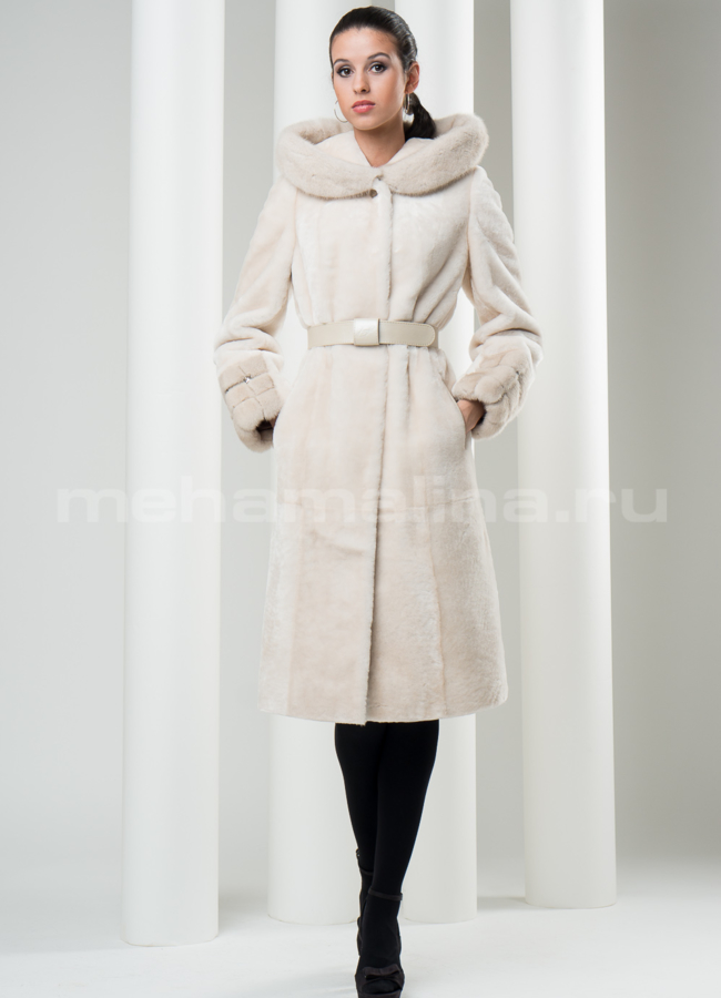 фото Шуба мутон, цвет жемчуг.  модель № S-115