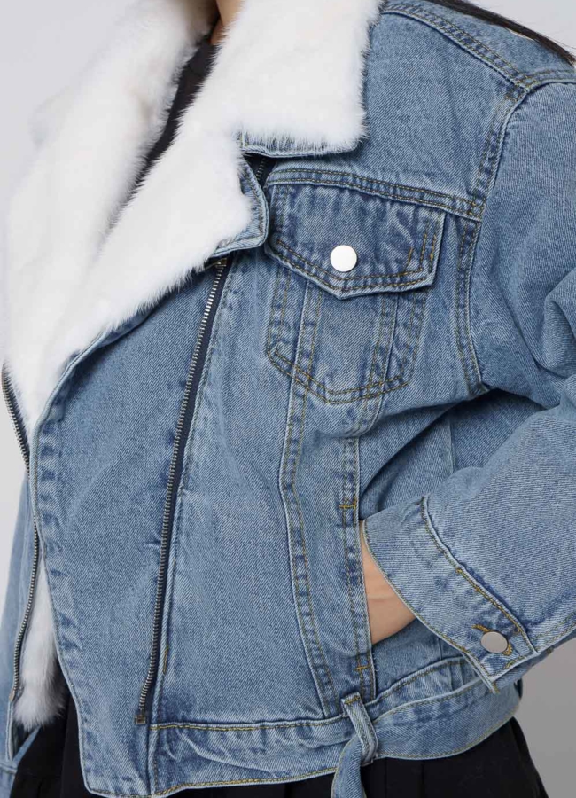 Утепленная джинсовая куртка с отделкой из норки модель № 21831 универмаг малина