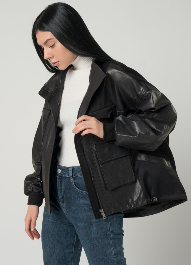 Женская кожаная рубашка-оверсайз модель № 22339 универмаг малина