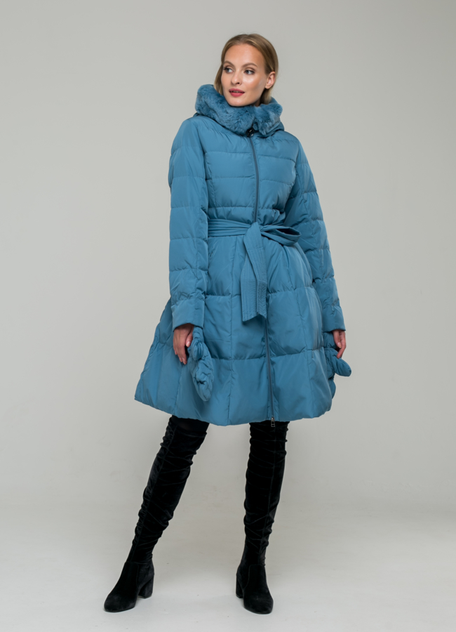 Пуховик ODRI с рукавицами  модель № П-250 меха малина