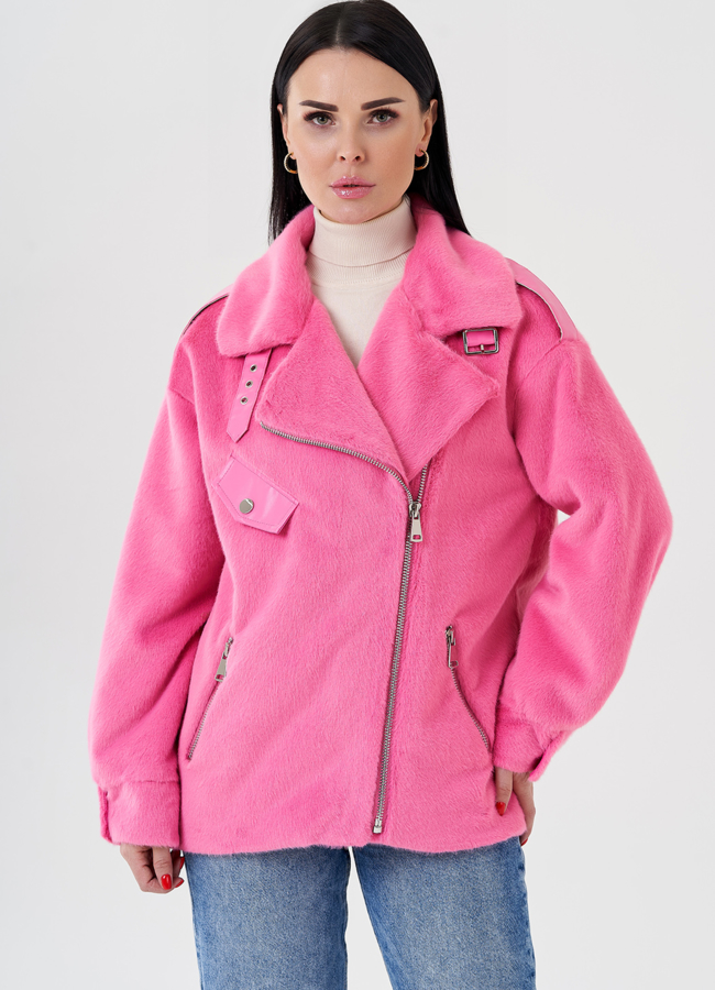 Женская куртка - косуха  модель № 24123 меха малина