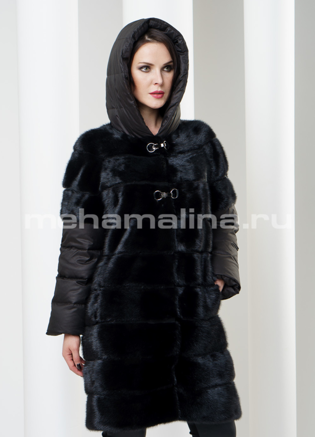 Шуба норковая с отстегивающимися рукавами и капюшоном модель № S-189 универмаг малина
