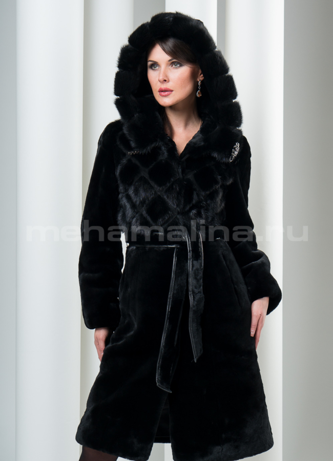 Шуба мутон с норкой модель № S-109 в кредит