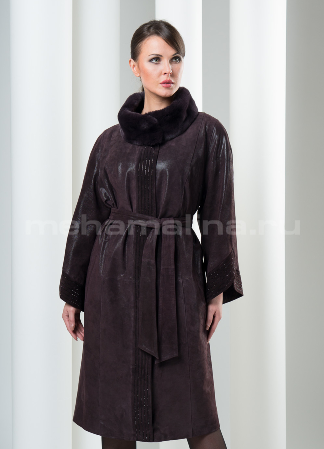 Замшевый плащ, воротник рекс модель № K-175 в рассрочку