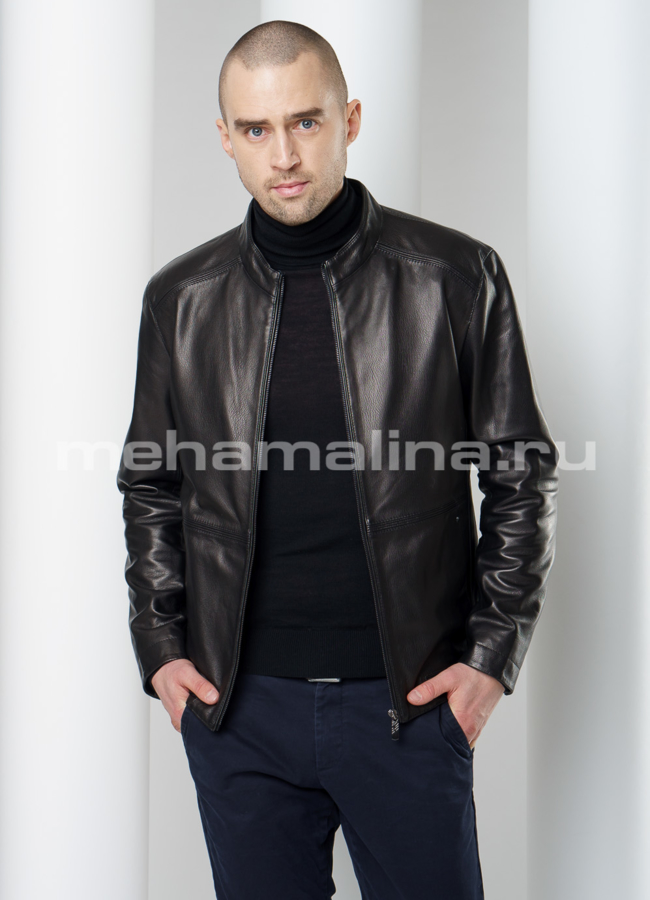 Черная кожаная куртка модель № KP-217 универмаг малина