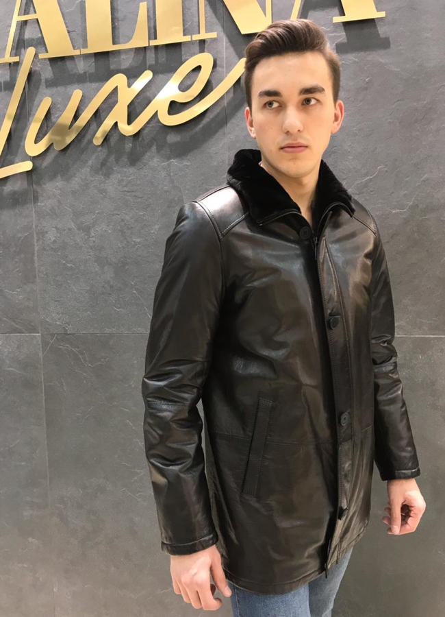 Дубленка мужская кожаная модель № Daniel Furs PK 1128 меха малина