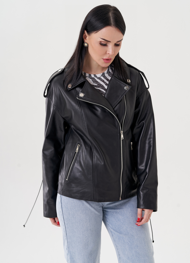 Женская куртка косуха из натуральной кожи  модель № 24401 универмаг малина