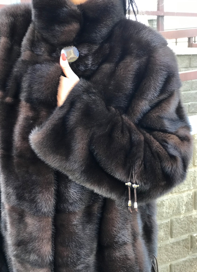 Норковая шуба с воротником стойкой модель № S-781 в кредит