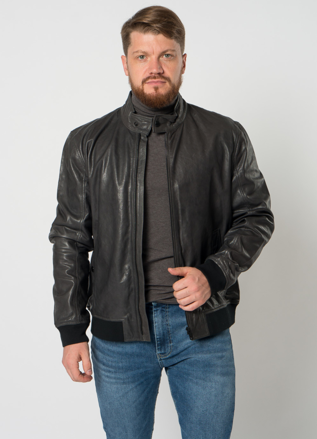 Мужской бомбер из натуральной кожи в сером цвете модель № 21587 универмаг малина