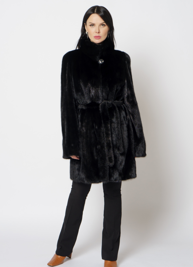 фото Шуба из норки черного цвета модель № 60172