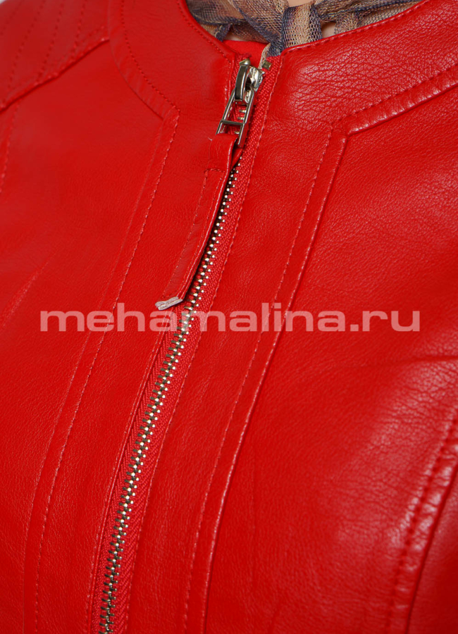 Куртка из эко кожи красного цвета  модель № 1216 в рассрочку