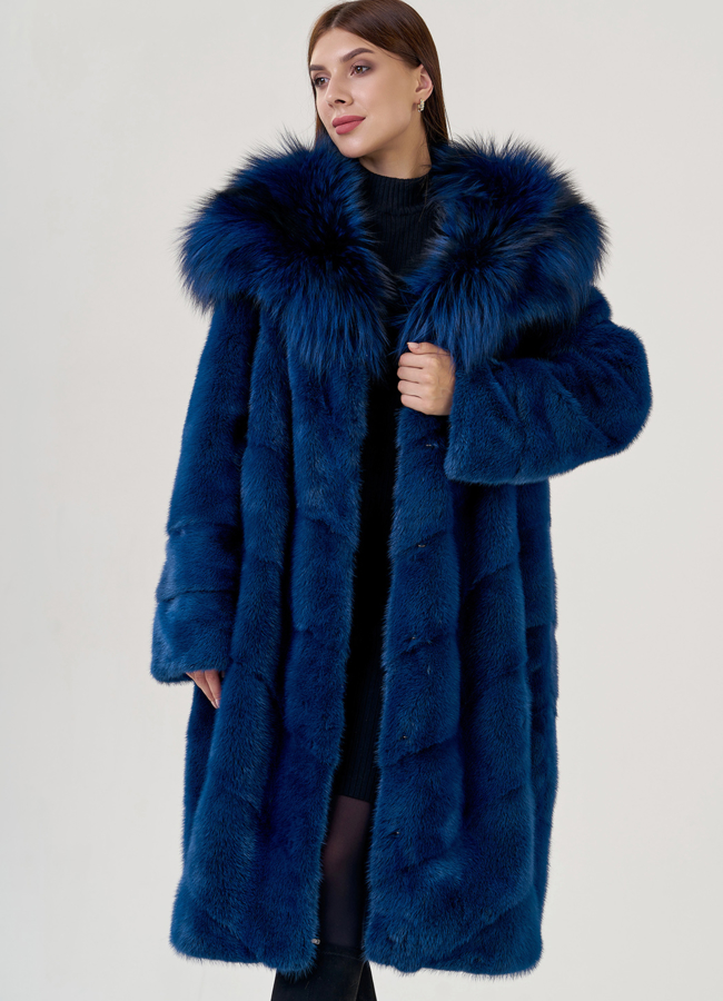 Шуба из норки синего цвета модель № 77068 универмаг малина