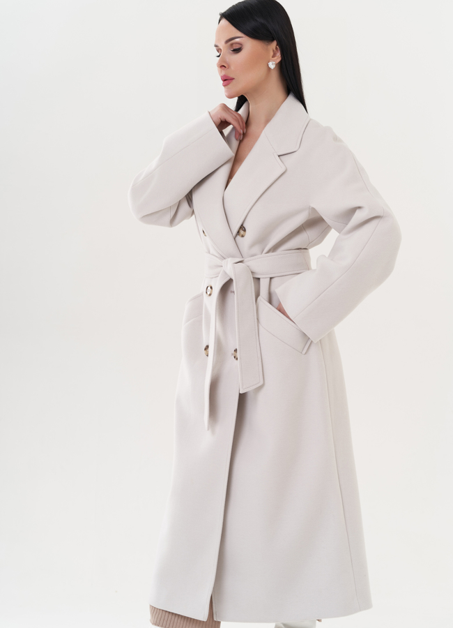 Женское длинное пальто кремового цвета модель № 26425 универмаг малина