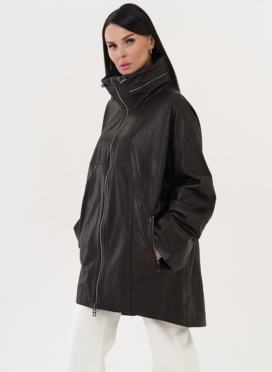 Кожаная удлиненная куртка черного цвета Кожаная удлиненная куртка черного цвета