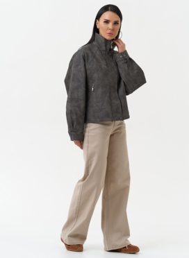 Куртка бомбер из эко кожи с воротником стойкой