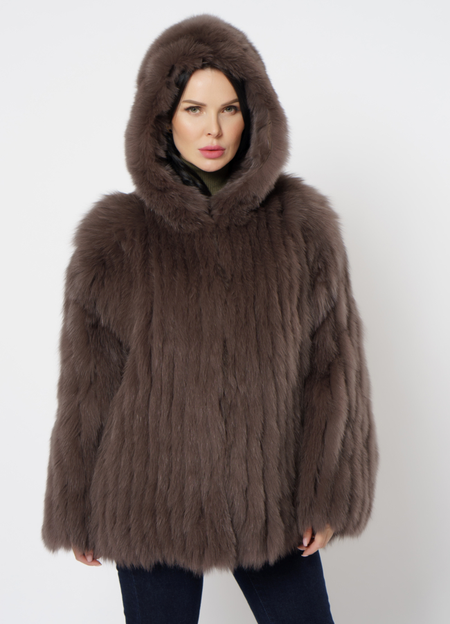 Шуба из песца с капюшоном модель № 21564 универмаг малина
