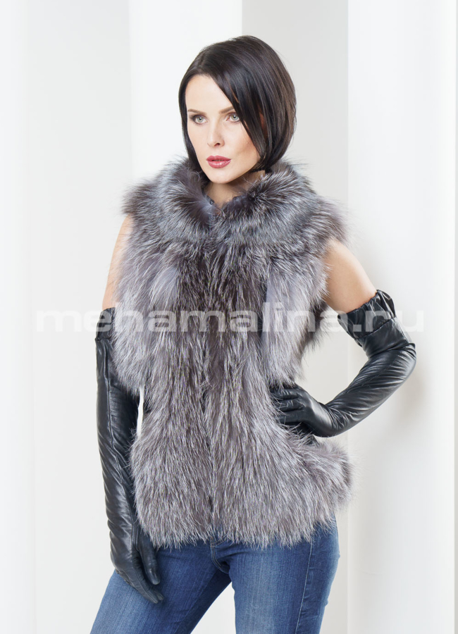 Меховой жилет из чернобурки модель № M-59 универмаг малина