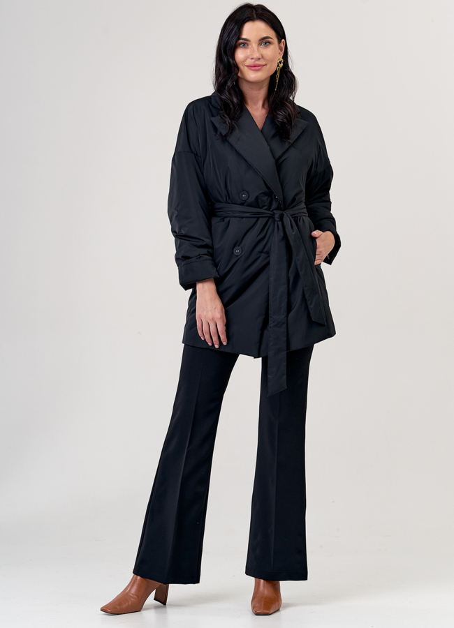 фото Полупальто черного цвета с английским воротником модель № 21159