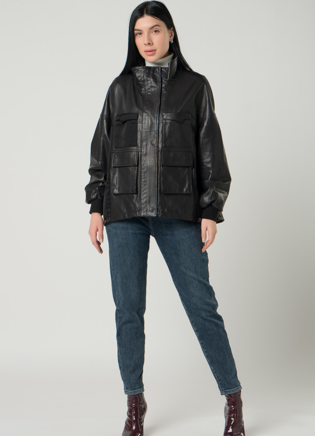 фото Женская кожаная рубашка-оверсайз модель № 22339