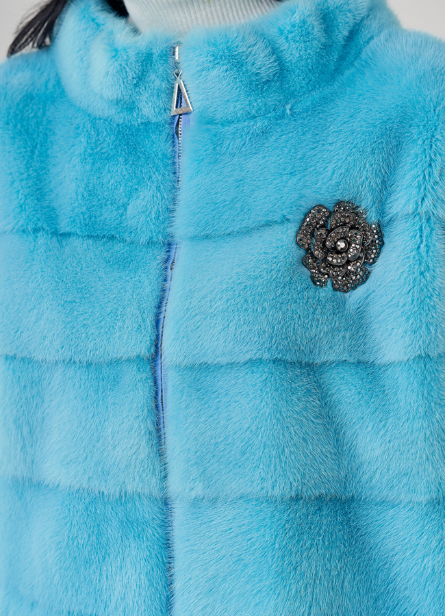 Свитер из норки в голубом цвете модель № 23116 в рассрочку